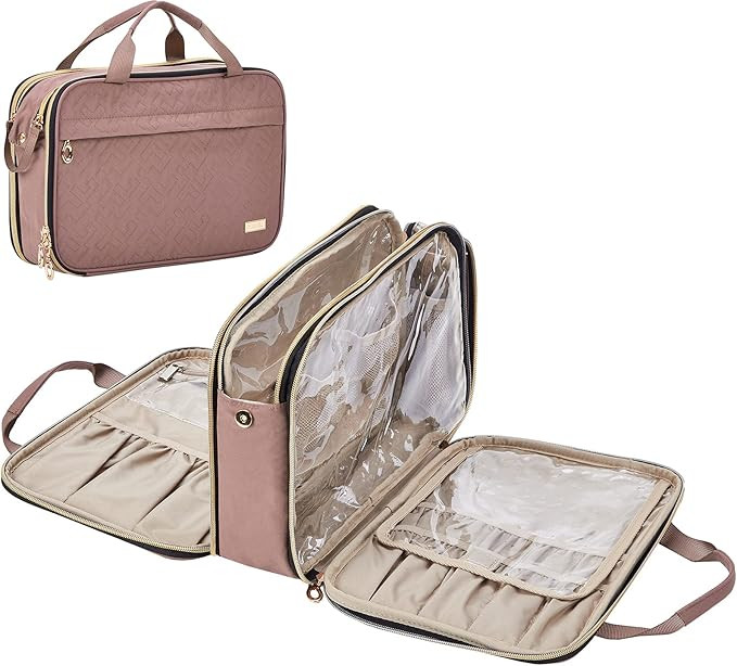 NISHEL Travel Toiletry Bag, Portable Makeup Organizer, Stand Up Cosmetic Bag, Travel Cosmetic Cas... | Amazon (US)