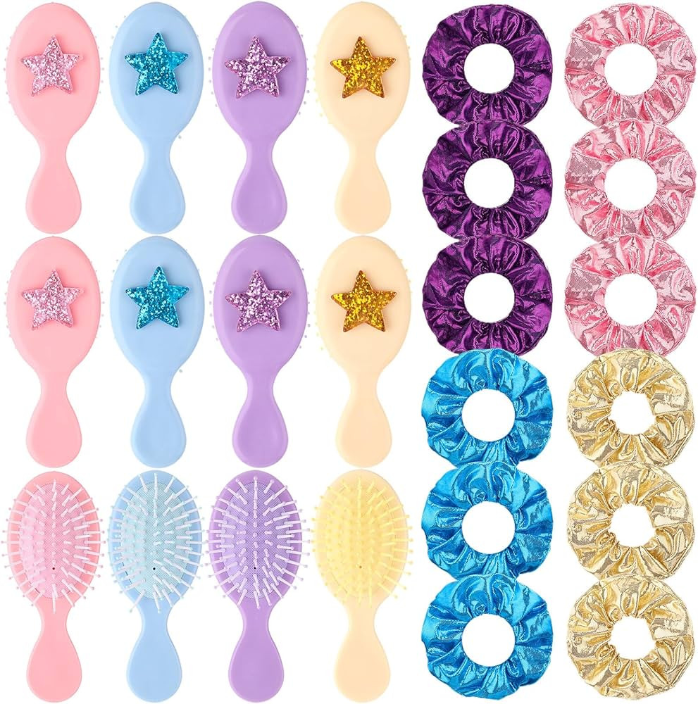 Kenning 12 Pcs Mini Hair Brushes with 12 Pcs Scrunchies for Girls Women Birthday Party Favors Kpo... | Amazon (US)