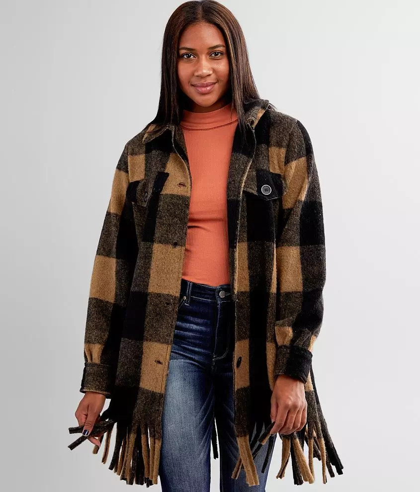 Checkered Plaid Fringe Shacket | Buckle