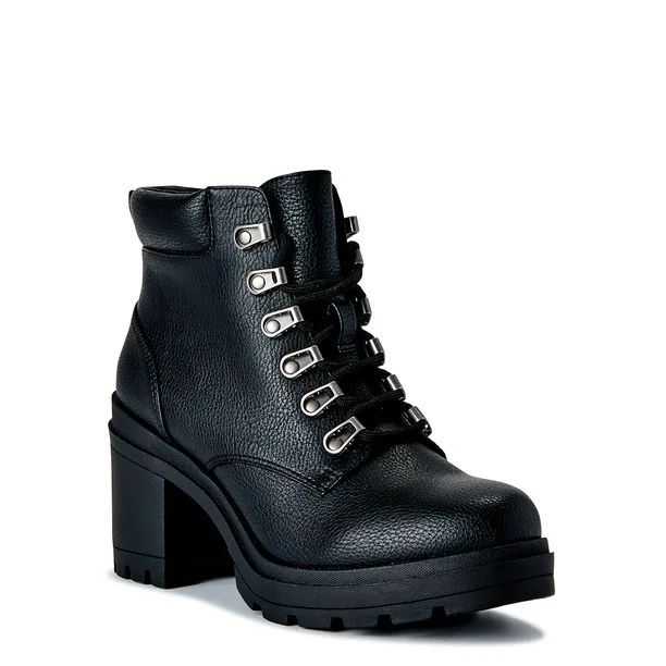 No Boundaries Women's Lace Up Heeled Moto Boots, Wide Width Available - Walmart.com | Walmart (US)