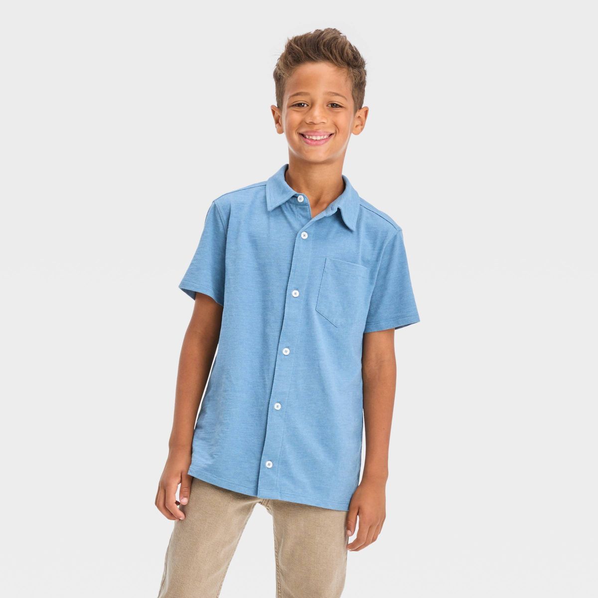 Boys' Short Sleeve Jersey Button-Down Shirt - Cat & Jack™ | Target