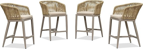 PURPLE LEAF Counter Height Bar Stool Set of 4 Woven Rattan Counter Stool Bar Chairs Outdoor Barst... | Amazon (US)