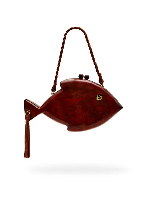 SIMONMILLER SIMON MILLER Carved Wooden Fish Clutch in Mahogany at Nordstrom | Nordstrom