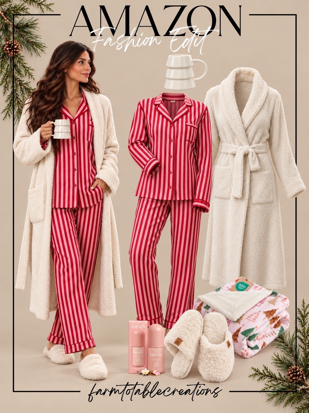 Amazon Christmas Morning Outfit 🎄☕️

This Christmas morning outfit is the perfect mix of festive and cozy! The red-and-pink striped pajamas feel fun and cheerful for opening gifts, while the plush cream robe and fuzzy slippers make the whole look extra warm and comfortable.

Add a cozy holiday blanket, your favorite mug, and a soft seasonal scent for the sweetest Christmas morning setup. Perfect for family photos, lounging by the tree, breakfast, and spending the day at home.

Follow @farmtotablecreations on Instagram for more cozy home finds and trending decor.

#LTKStyle #LTKFashion #AmazonFashion #AmazonFinds #AmazonStyle #ChristmasMorning #ChristmasPajamas #HolidayPajamas #CozyChristmas #ChristmasMorningOutfit #HolidayStyle #CozyOutfit #ChristmasAtHome #WinterStyle #HolidayInspo

#LTKOver40 #LTKSeasonal #LTKmomlife
