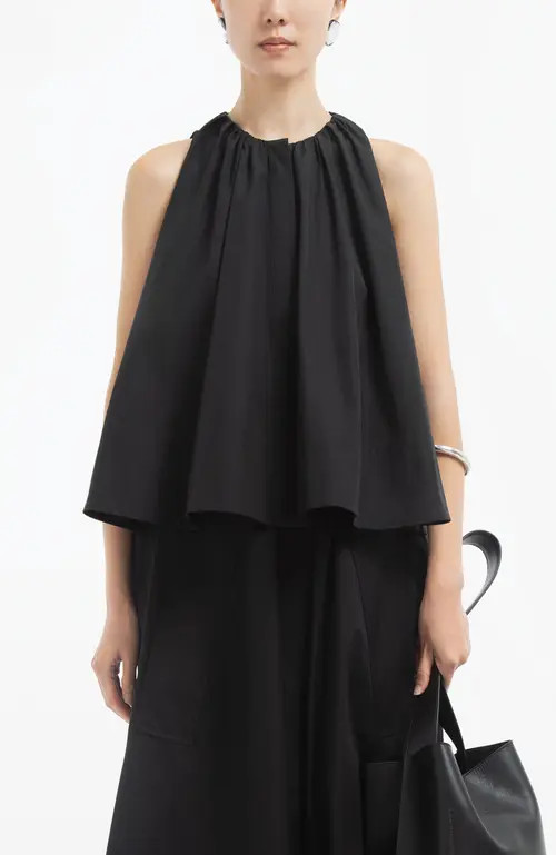 Gathered Tunic Shirt in Cotton Sateen in Black at Nordstrom, Size Medium | Nordstrom