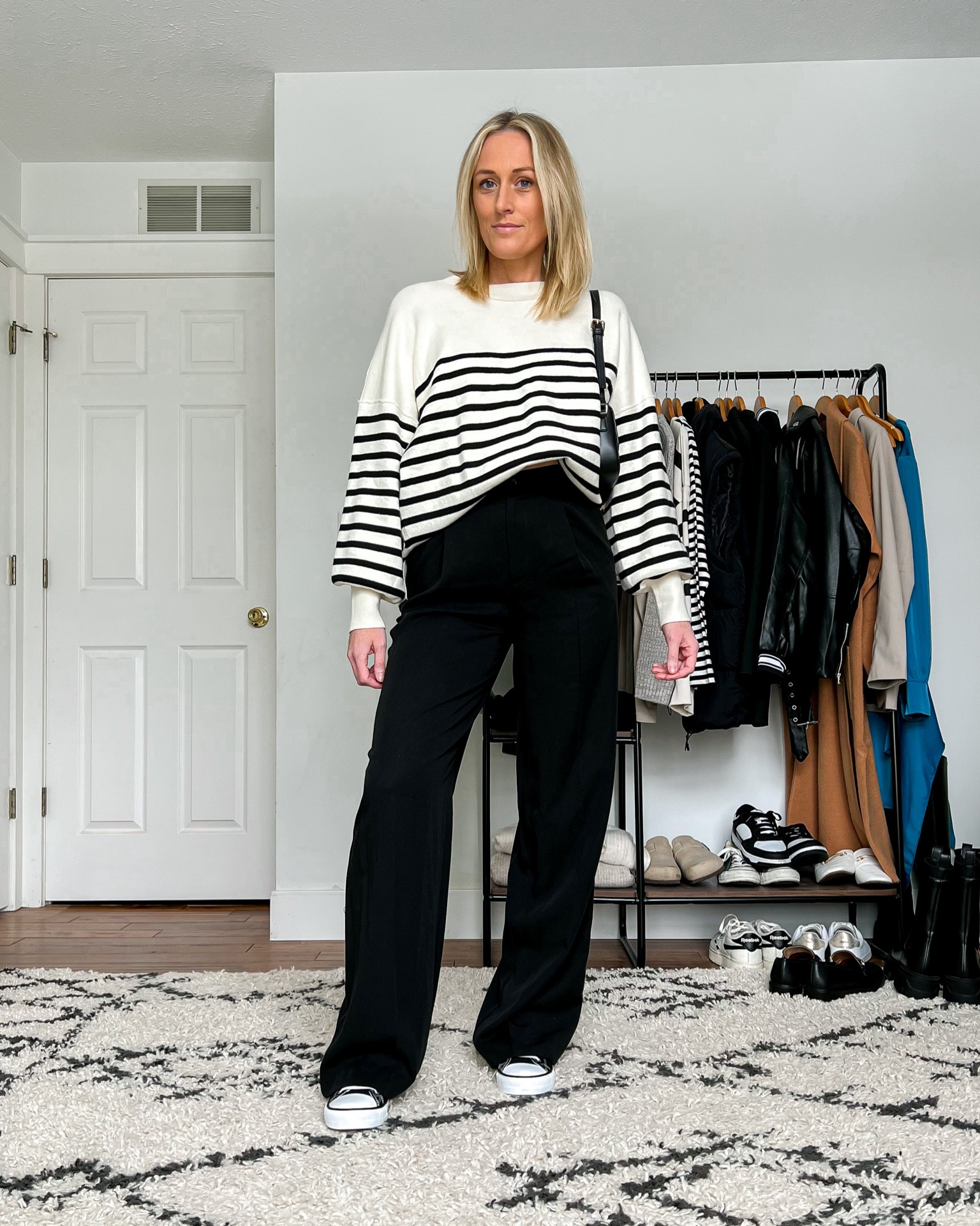 Casual outfit. Striped sweater. Black trousers. Converse high tops. Business casual. Menswear. Minimalist style.

Sweater is a medium.
Pants are from Zara and cannot be linked, but I linked similar options!

#LTKstyletip #LTKunder100 #LTKunder50