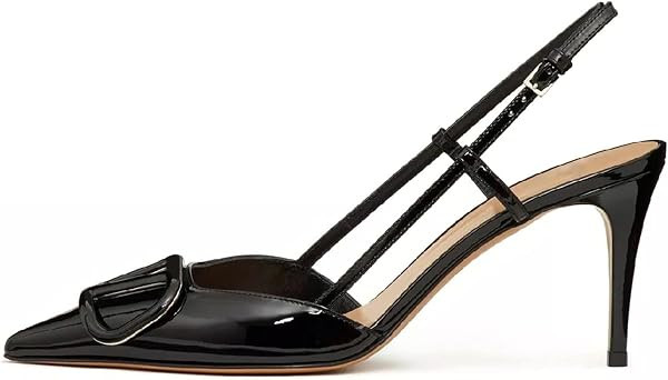 BlingQueen Women Heeled Slingback Sandals Closed Pointed Toe Stiletto High Heels Patent Leather P... | Amazon (US)