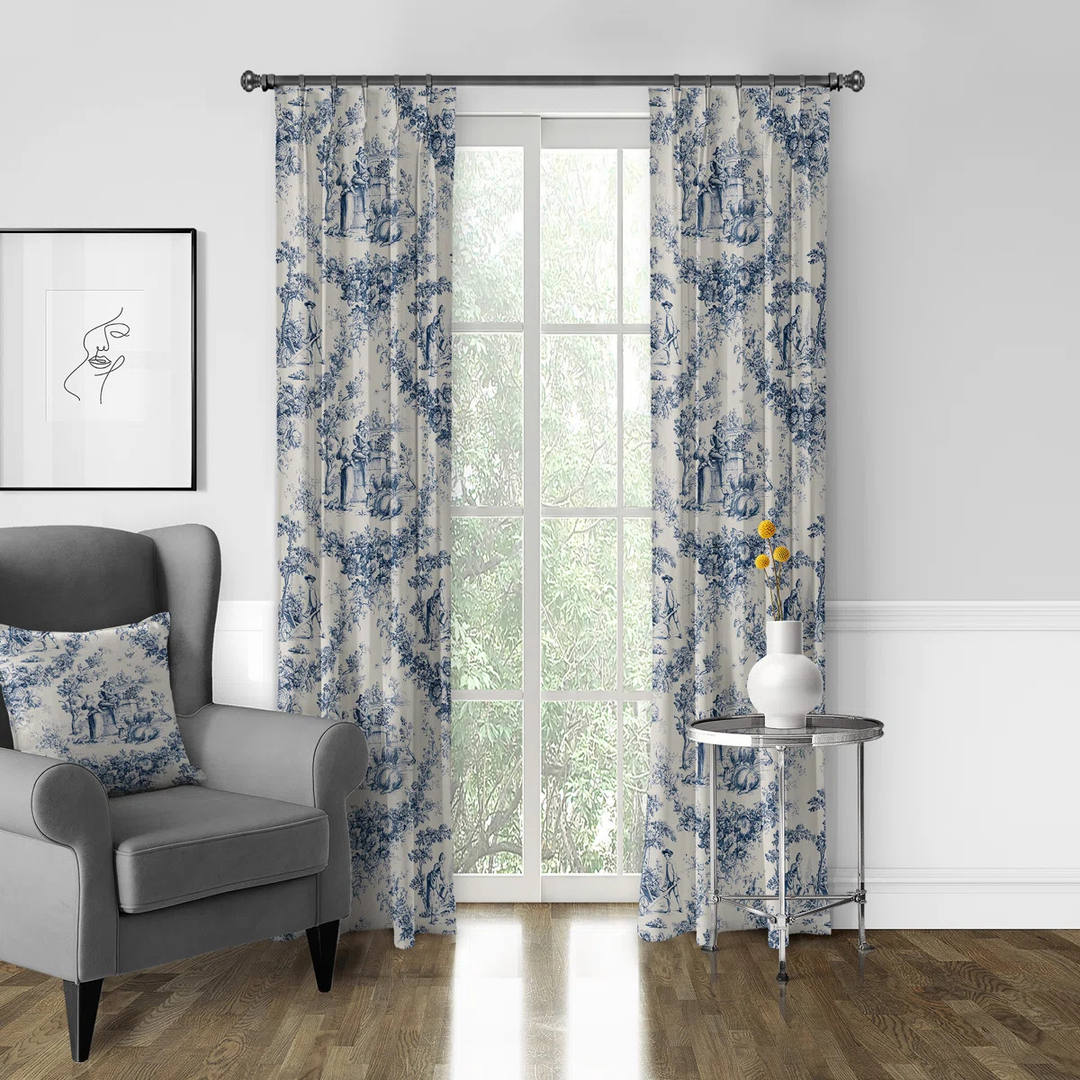 Provence 100% Cotton Toile Room Darkening Pinch Pleat Single Curtain Panel | Wayfair North America