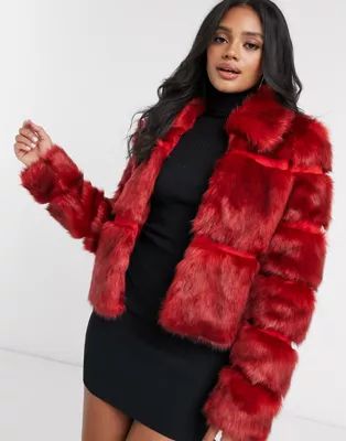 Missguided short faux fur coat in red | ASOS (Global)