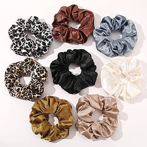 Scrunchies Hair Ties Silk Satin Scrunchy - Hair Elastics Bands Ponytail Holder Pack of Neutral Scrubchy Hair Accessories Women Girls | Amazon (US)