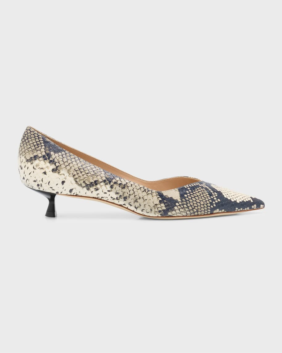 Stuart Weitzman Eva Embossed Kitten-Heel Pumps | Neiman Marcus
