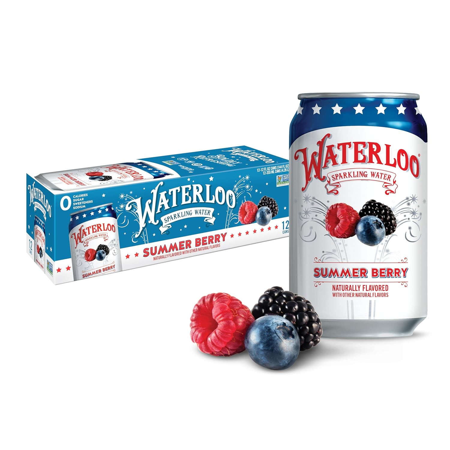 Waterloo Sparkling Water, Summer Berry Naturally Flavored, 12 Fl Oz Cans, Pack of 12 | Zero Calor... | Amazon (US)