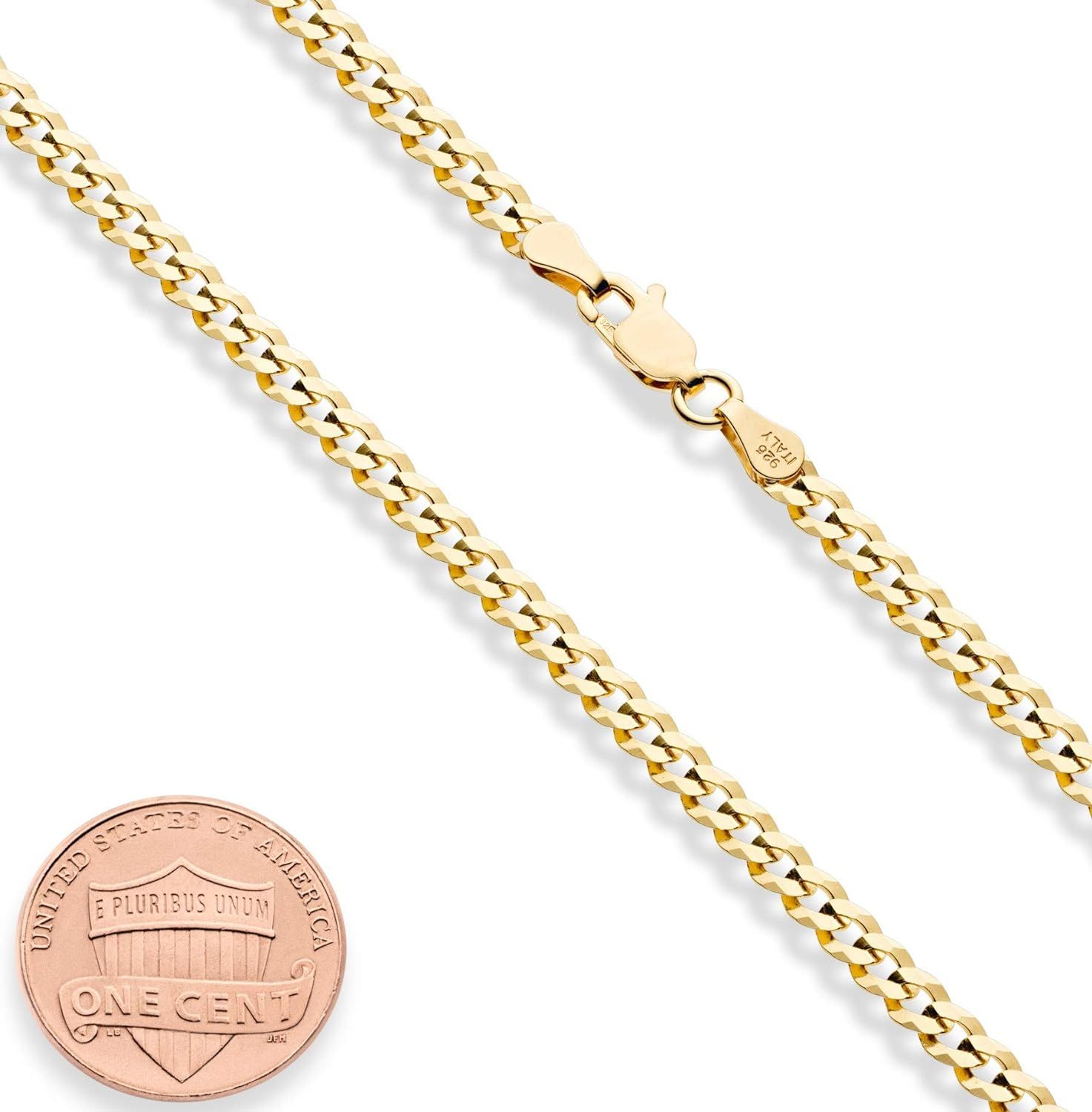 Miabella Italian Solid 18k Gold Over 925 Sterling Silver 3.5mm Diamond Cut Cuban Link Curb Chain ... | Amazon (US)