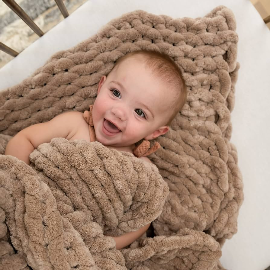 SAMIAH LUXE Brown Chunky Knit Blanket Throw 50x30; Knitted Throw Blankets for Boho Decor,Large Kn... | Amazon (US)