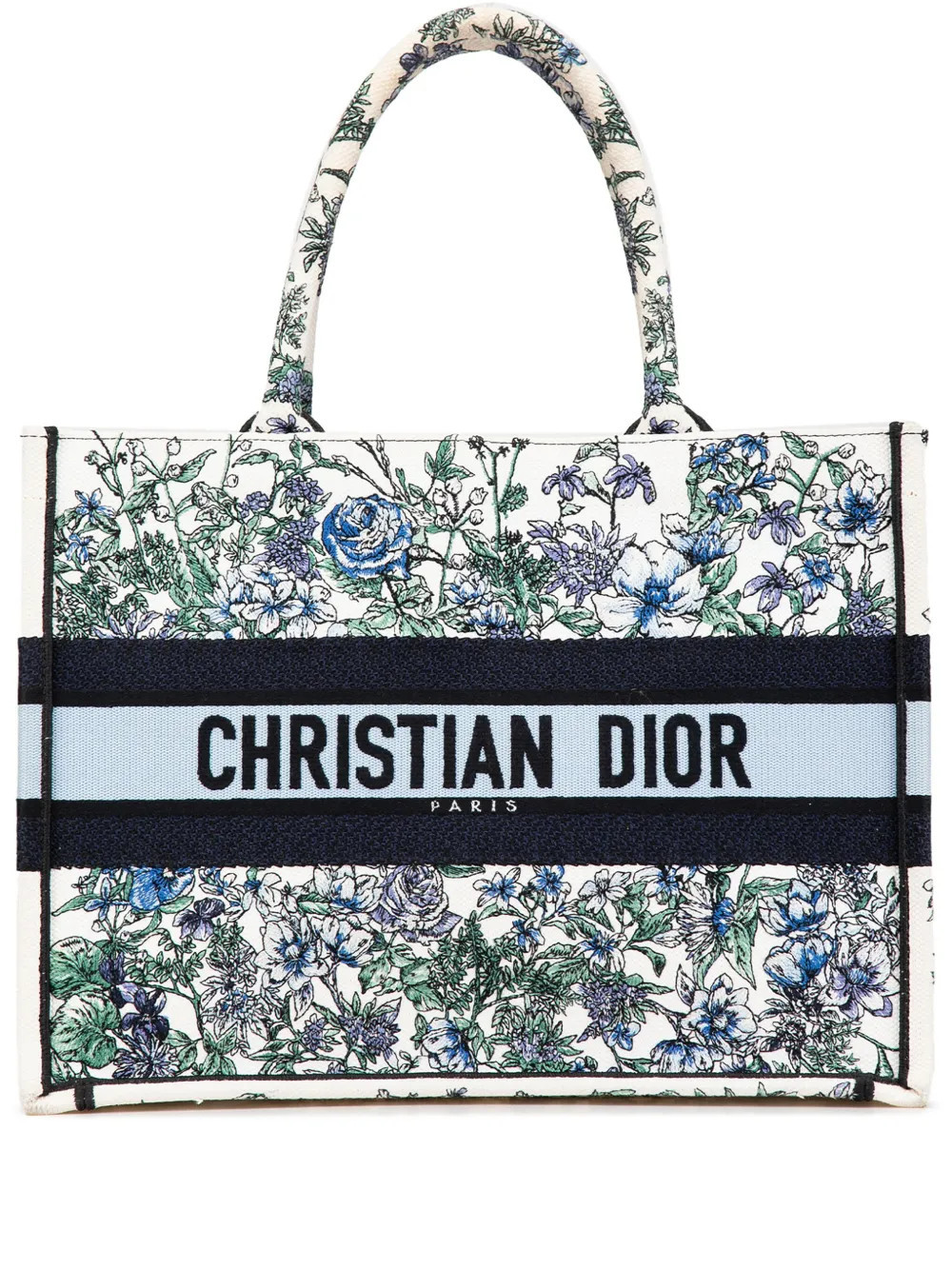 Christian Dior Pre-Owned 2023 Medium Canvas Embroidered Flowers Book tote bag - Blue | Farfetch Global