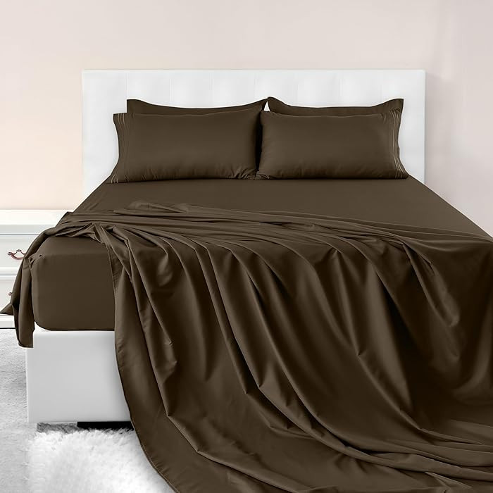 LUX Décor Queen Sheet Set – 6 Piece Ultra-Soft Microfiber Bed Sheets with Flat Sheet, 16 Inche... | Amazon (US)