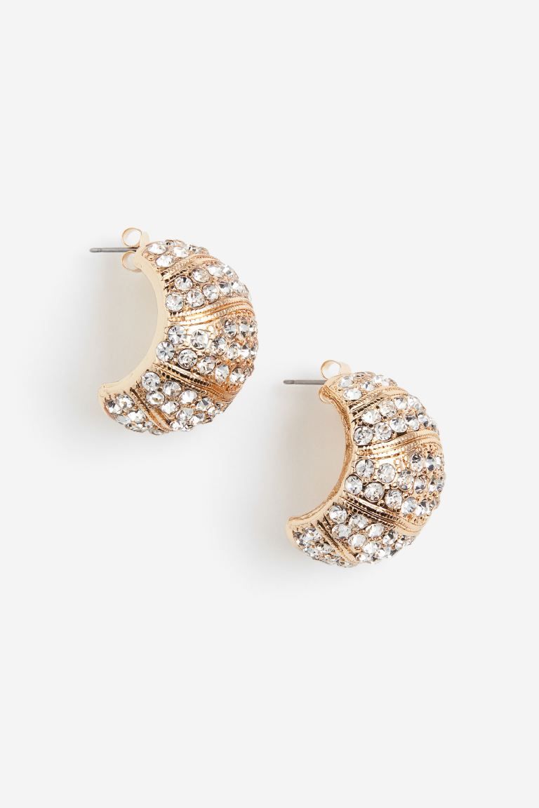 Wide Rhinestone Earrings - Gold-colored - Ladies | H&M US | H&M (US)