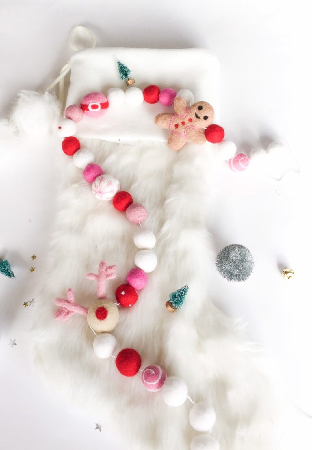 Santa Pink Reindeer Christmas Holiday Felt Ball Pom Pom - Etsy | Etsy (US)