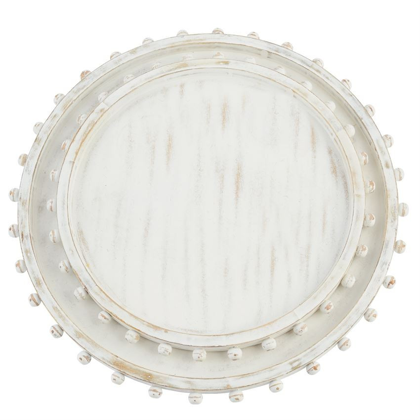 Beaded Wood White-Washed Trays | Mud Pie (US)