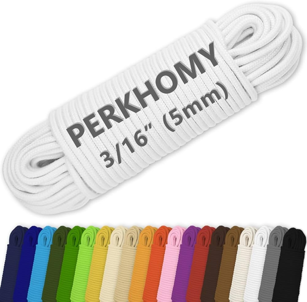 PerkHomy Cotton Rope 3/16" (5mm) 100 ft Multi Purpose Utility Diamond Braided Cord, Natural Cotto... | Amazon (US)