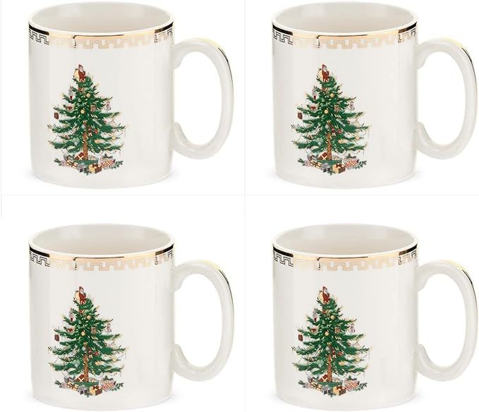 Spode Christmas Tree Gold Collection Mug, set of 4, 8-Ounce Capacity, Holiday Coffee Mugs, Cup fo... | Amazon (US)