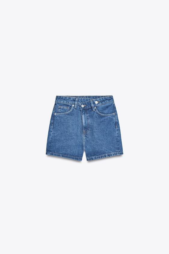 HIGH-WAIST CROSSOVER WAIST TRF MOM FIT DENIM BERMUDA SHORTS | Zara UK