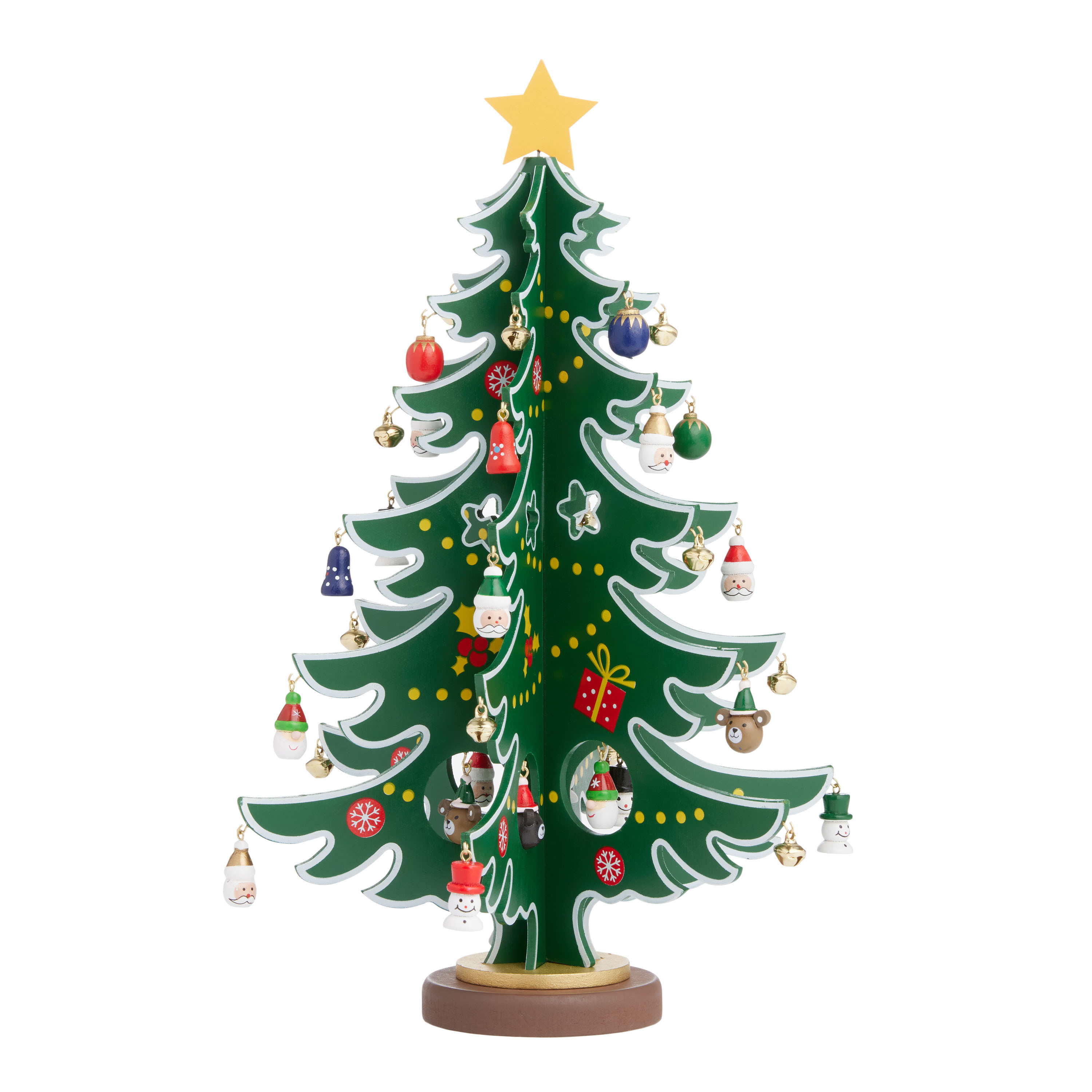 Wood Christmas Tree With Ornaments Tabletop Decor Kit | World Market