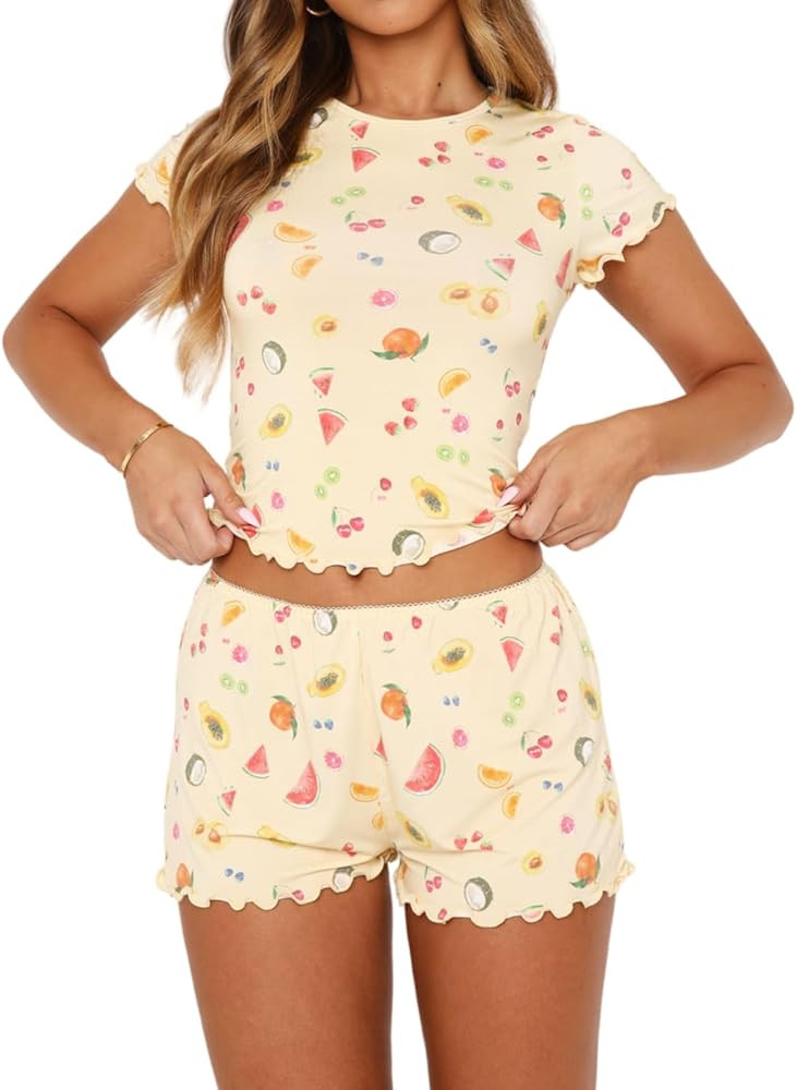 Dressmine Womens Pajamas Set 2 Piece Sets Casual Y2k Short Sleeve Tops Lounge Outfit 2025 Summer ... | Amazon (US)