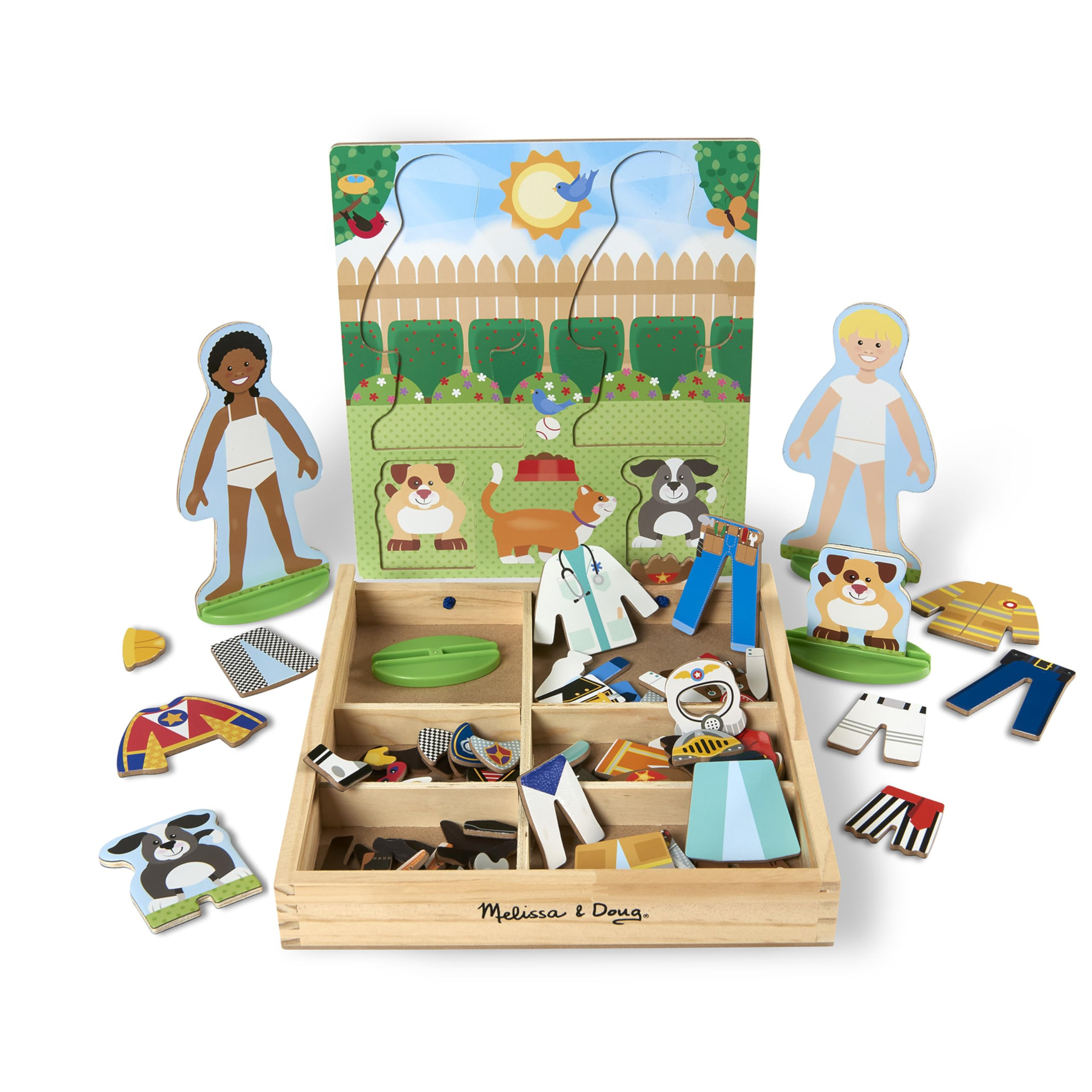 Melissa & Doug Occupations Magnetic Dress-Up Wooden Dolls Pretend Play Set (82 pcs) Pretend Play ... | Amazon (US)