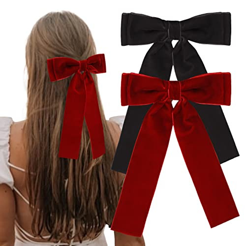 Hair Bows for Women Girls Velvet Hair Ribbon Black Red Bow Hair Clips Vintage Hair Accessories for Women | Amazon (UK)