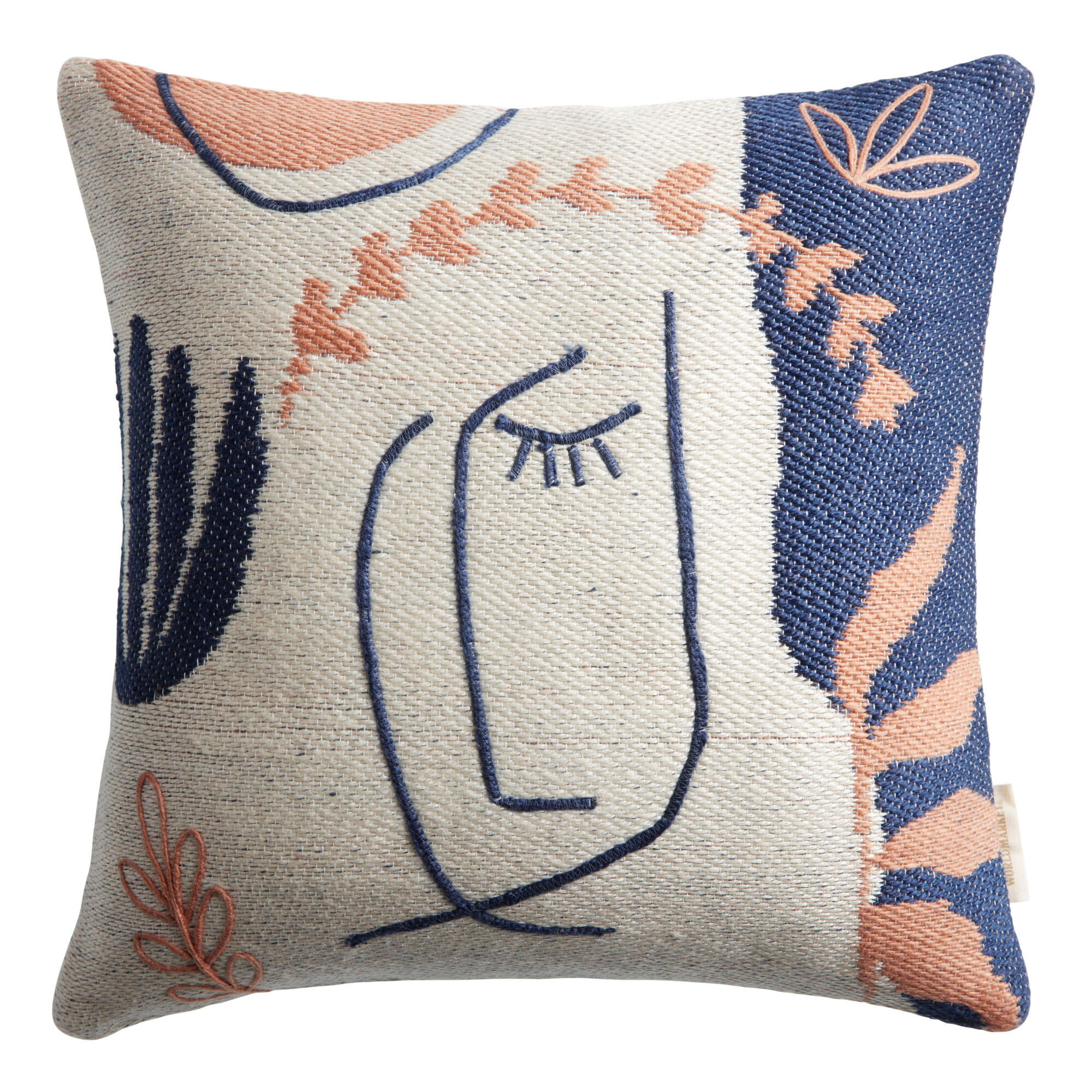 Blue And Coral Abstract Face Indoor Outdoor Throw Pillow | World Market