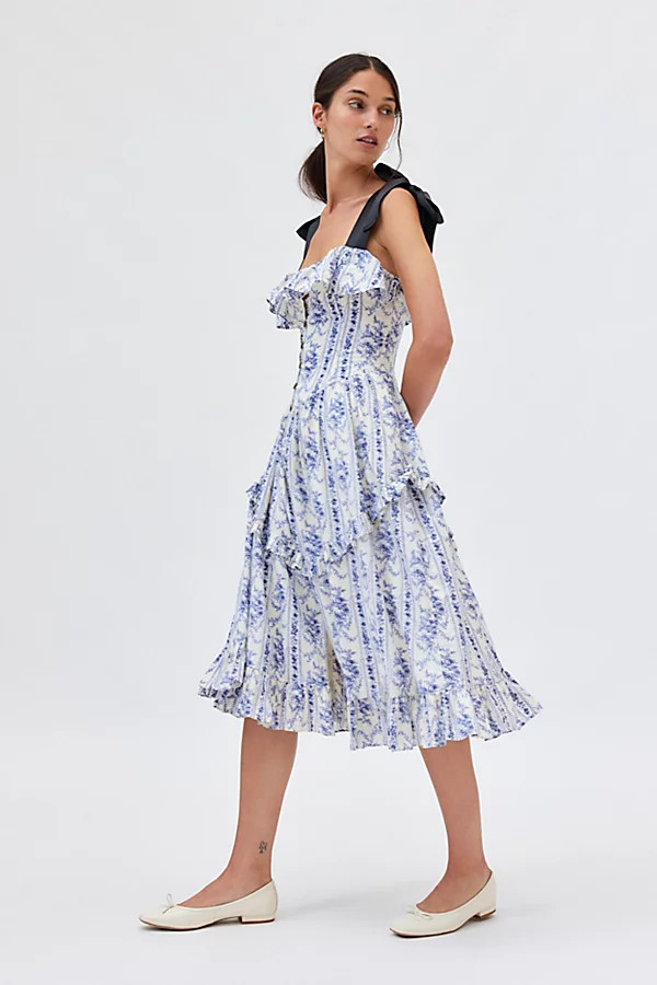 Kimchi Blue Kristin Button Front Drop Waist Midi Dress in Blue, Women's at Urban Outfitters | Urban Outfitters (US and RoW)