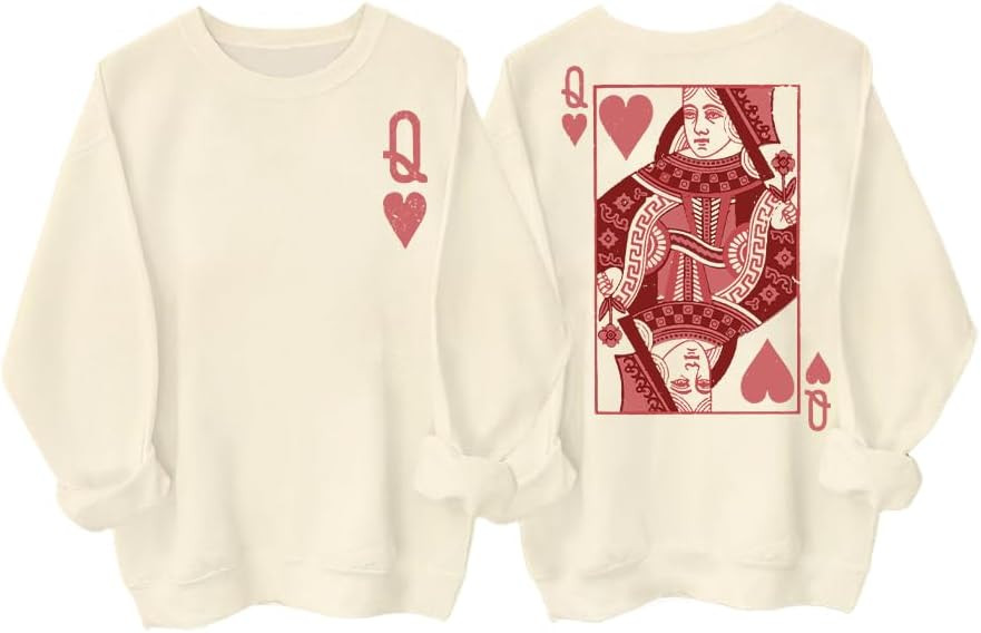 Heart Queen Shirt, Playing Card Queen Valentine's Day Sweatshirt, Graphic Sweatshirts For Women | Amazon (US)