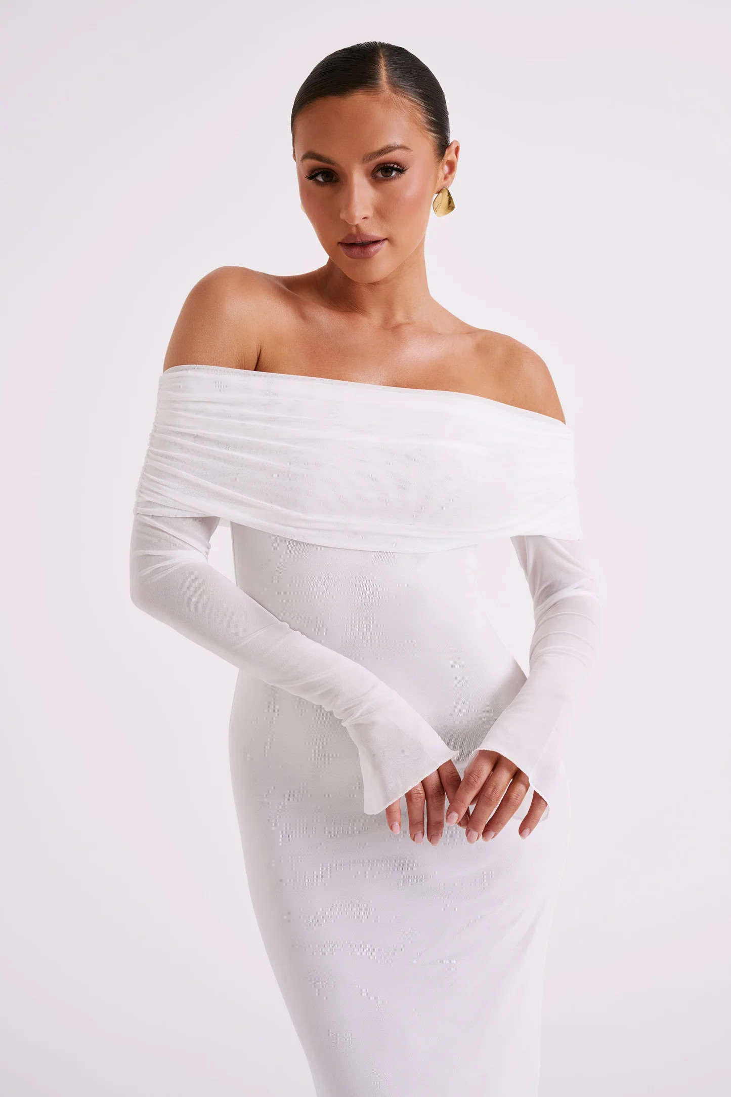 Josie Off Shoulder Mesh Maxi Dress - Ivory | Meshki (APAC)