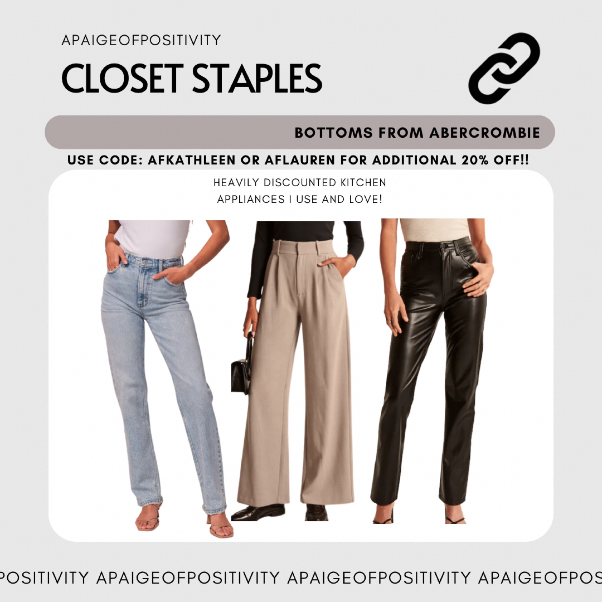 my favorite A&F pants - I wear a size 26L in all of them but like to size up one size for the faux leather pants 
Use code AFKATHLEEN or AFLAUREN for an additional 20% off 

#LTKsalealert #LTKunder50