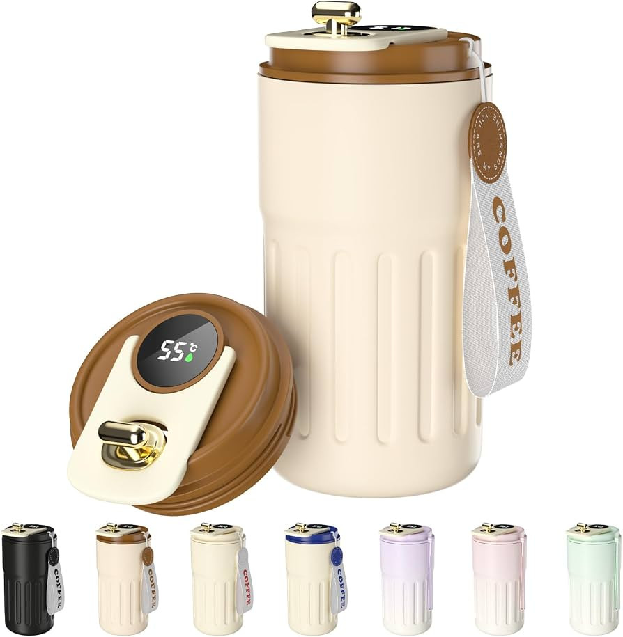 Homealexa Coffee Cup Travel Mugs, Vacuum Insulating Cup 316 Stainless Steel, LED Touch Screen Tem... | Amazon (UK)