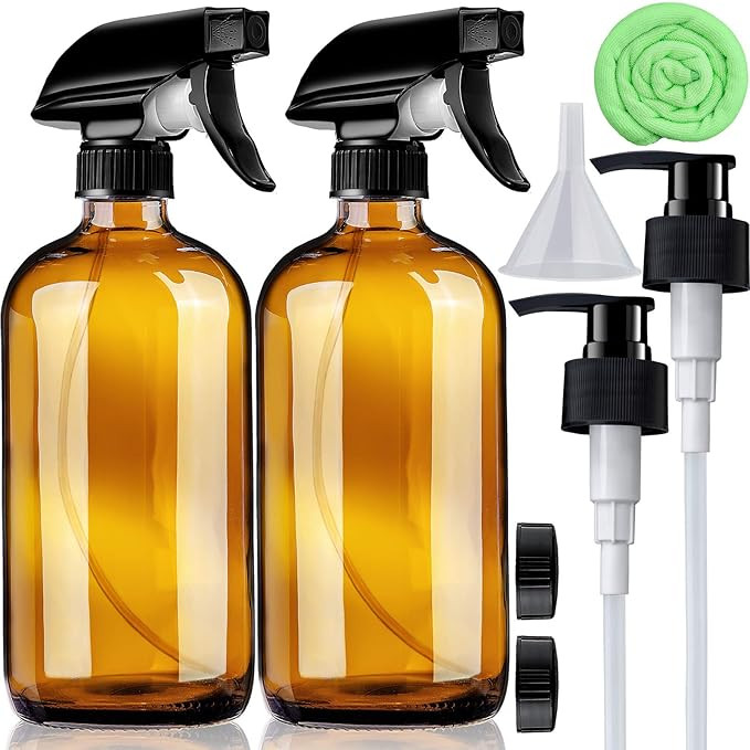 Amber Glass Spray Bottles 16 oz Pump Bottle (2 Pack) Refillable Cosmetic Containers Brown Mist & ... | Amazon (US)