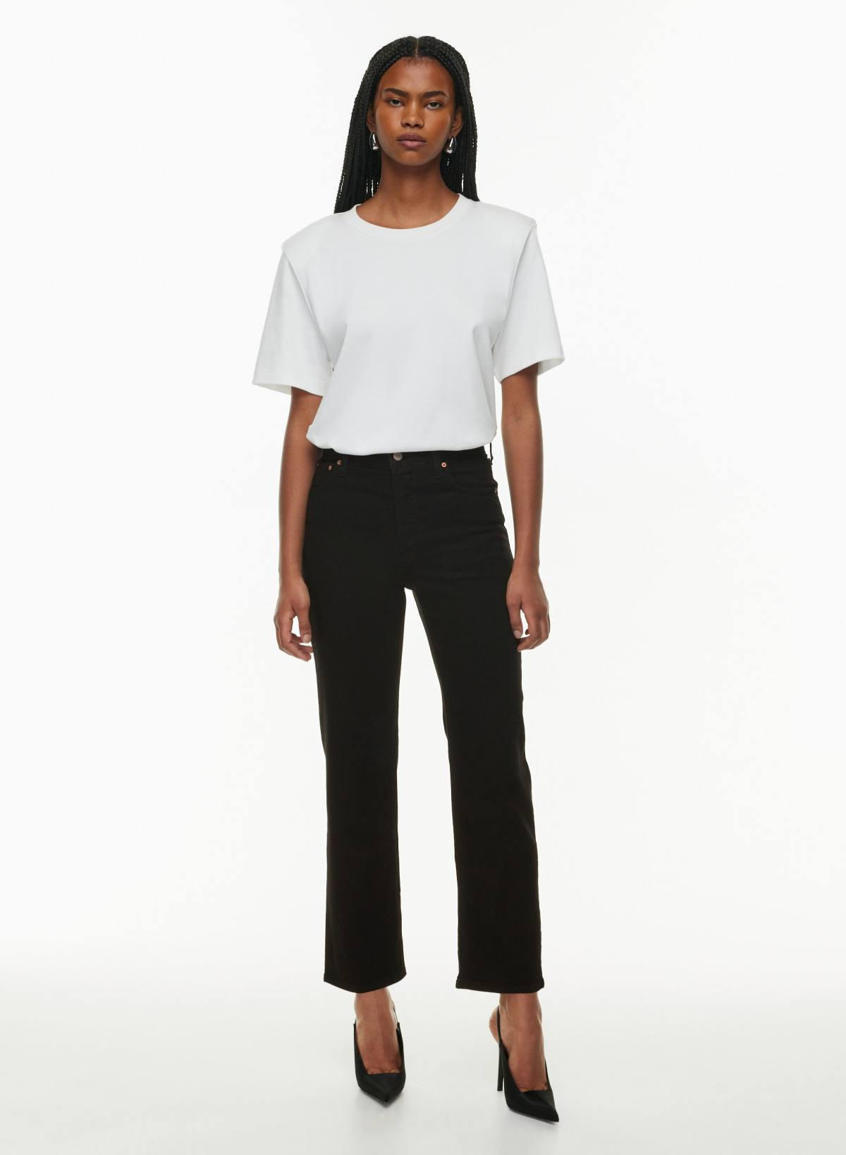 Denim Forum Women's The Arlo Hi-Rise Straight Jean in Stay Black | 24 | Aritzia