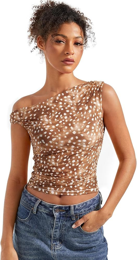 SUUKSESS Women Off Shoulder Tops Sleeveless Shirts Y2K Going Out Crop Tank Top | Amazon (US)