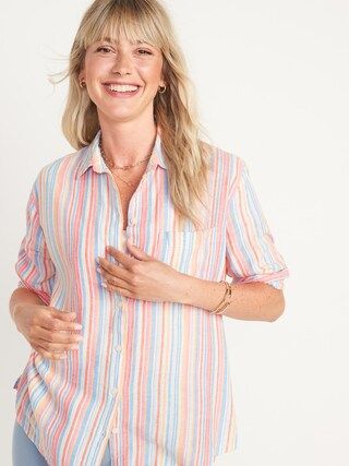 Boyfriend Striped Linen-Blend Shirt for Women | Old Navy (US)