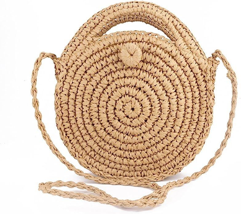 Straw Crossbody Bag Women Weave Shoulder Bag Round Summer Beach Purse and Handbags | Amazon (US)