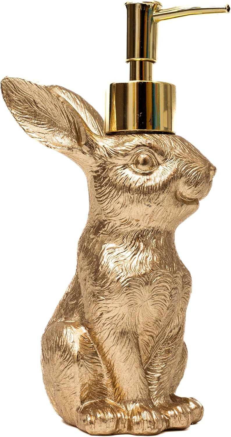 Gold Bunny Soap Dispenser – Vintage Rabbit Hand & Dish Soap Dispenser for Kitchen Sink & Bathroom Vanity – Rust Proof Pump Lotion Bottle – Resin Animal Statues Home Decor & Easter Decorations, 8oz | Amazon (US)