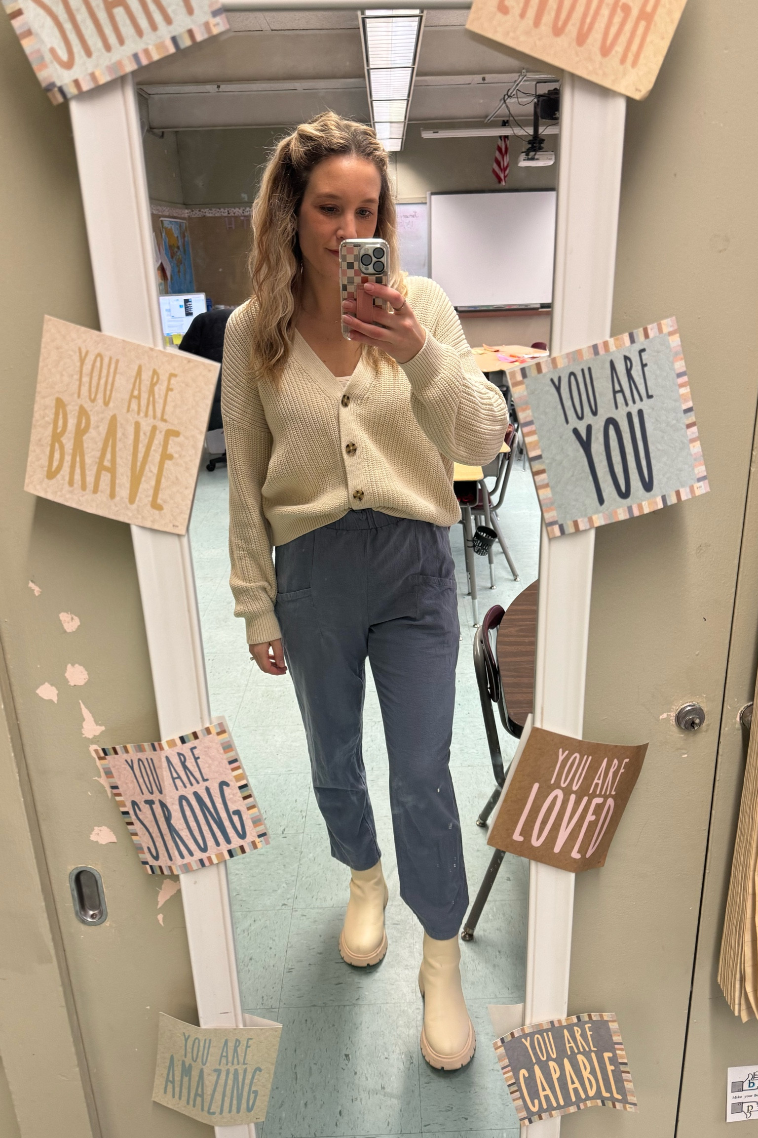 Wednesday teacher outfit 

ASOS boots
SHEIN pants
Gap cardigann

#LTKfindsunder50 #LTKworkwear #LTKmidsize