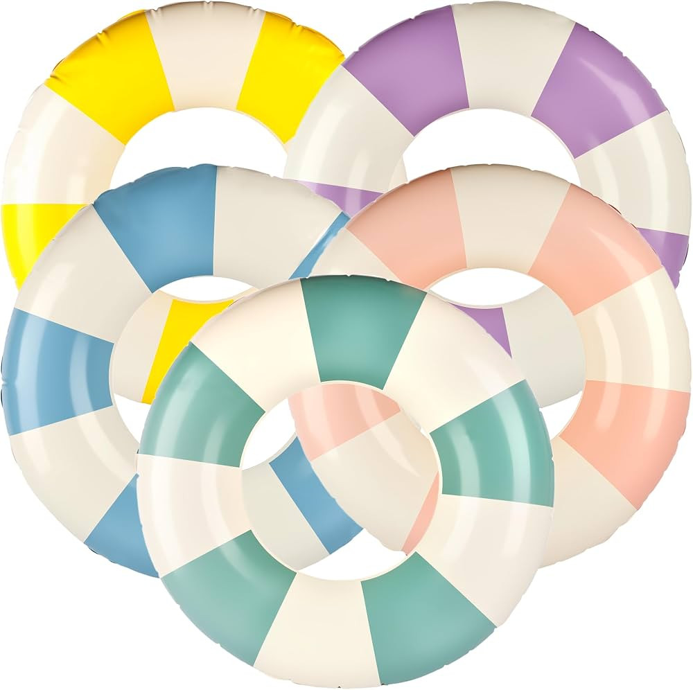 5 Pack Classic Striped Inflatable Pool Floats Inflatable Swimming Pool Ring Round Colorful Small ... | Amazon (US)