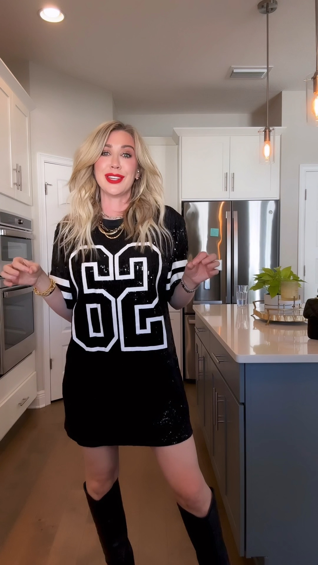 The perfect Super Bowl outfit! This sequin tshirt dress is so cute- no matter who you are cheering for 🖤❤️📣
Wearing a medium 

#LTKparties #LTKVideo