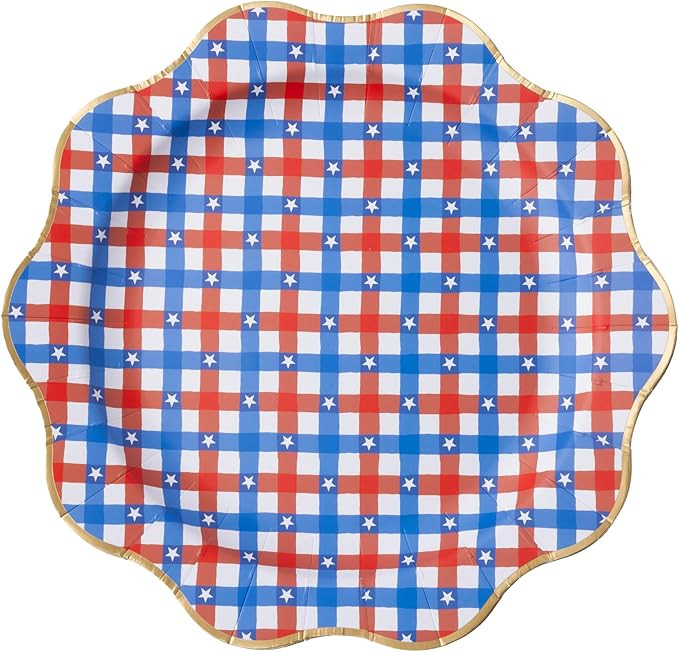 Bonjour Fête Red & Blue Gingham Star Large Paper Party Plates | Premium Party Supplies, Gold Foi... | Amazon (US)