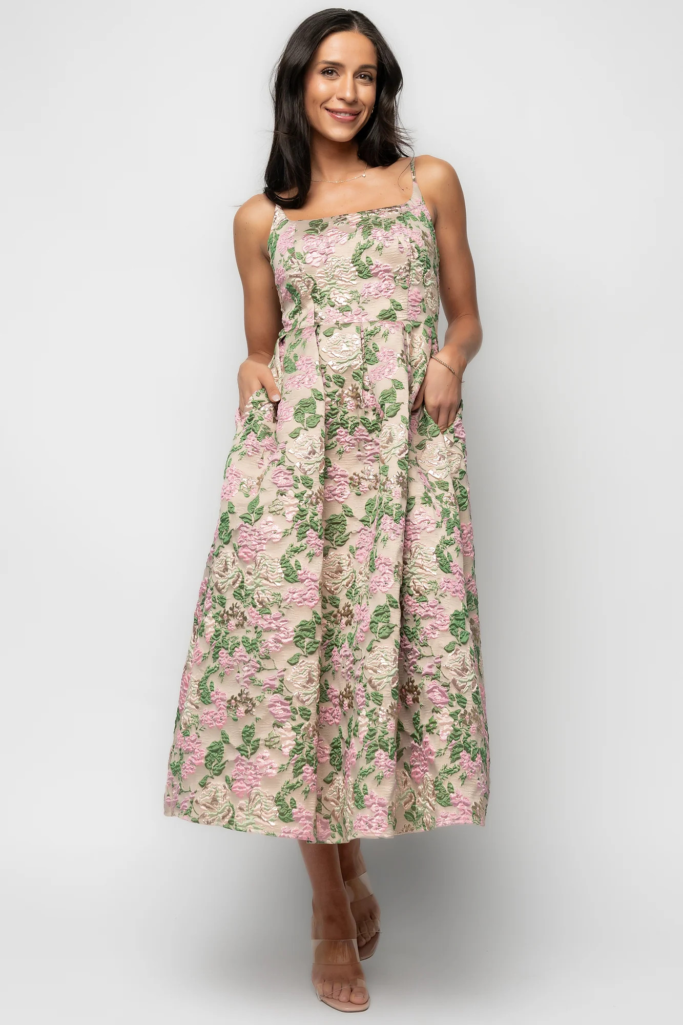 Antoinette Embossed Midi Dress | Champagne Multi Floral | Baltic Born