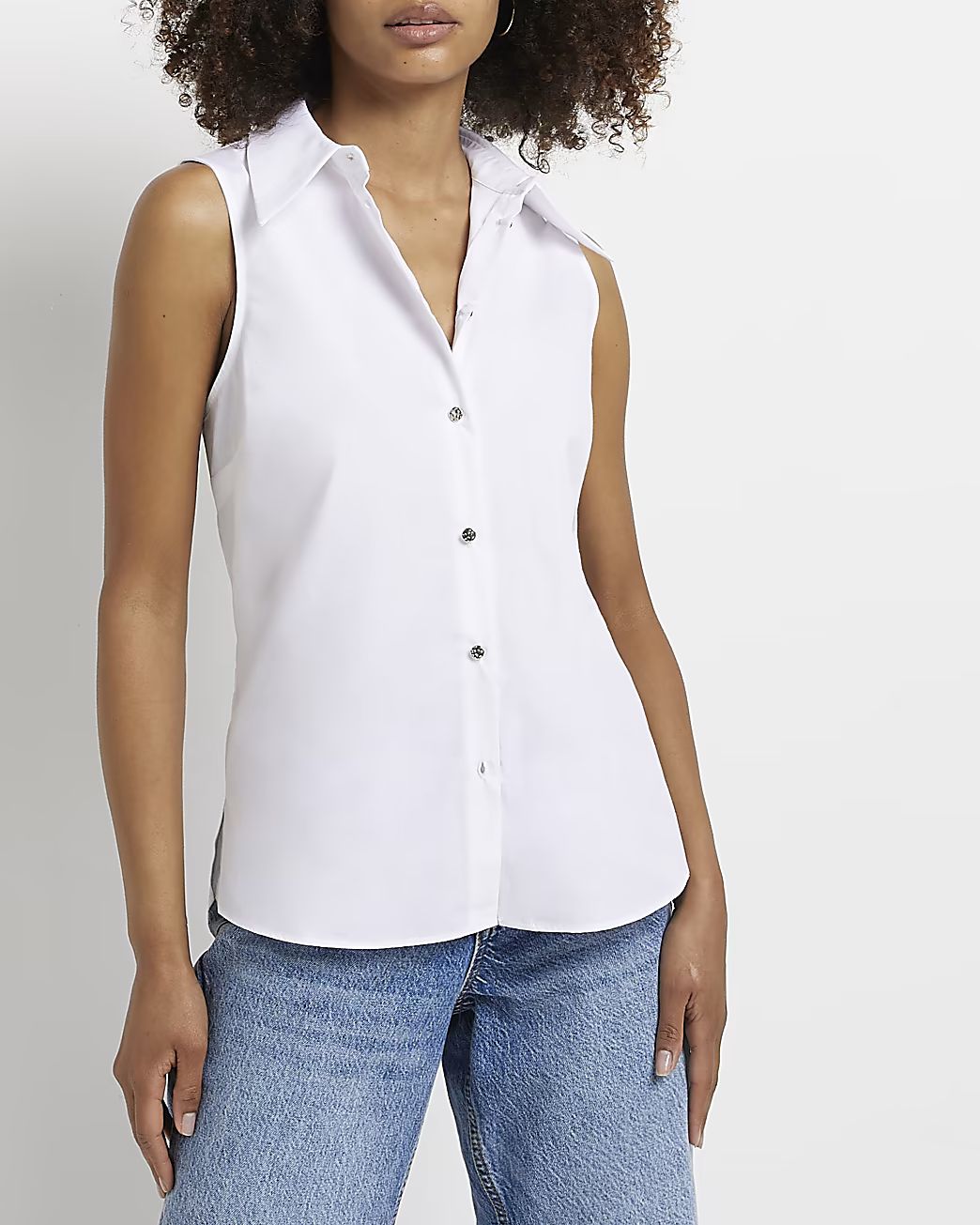 White Sleeveless Fitted Shirt | River Island (UK & IE)