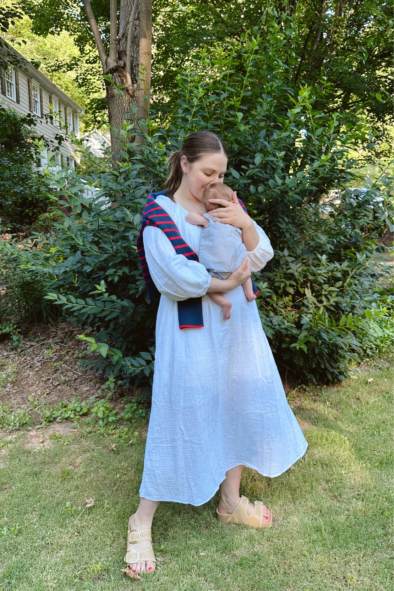 Memorial Day Weekend red, white, and blue outfit. 

Dress is perfect for postpartum and breastfeeding friendly outfit 

Mine is the gauze material, which is sold out. But the same body in the poplin is currently available and on sale. Wearing size Medium  

#LTKbump #LTKfamily #LTKunder50