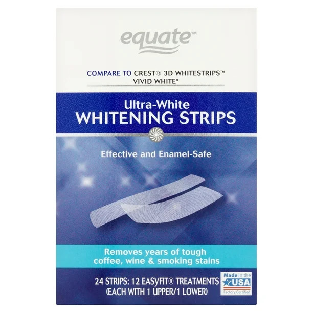 Equate Ultra-White Whitening Strips, Enamel-Safe, 24 Whitening Strips (12 Treatments) | Walmart (US)
